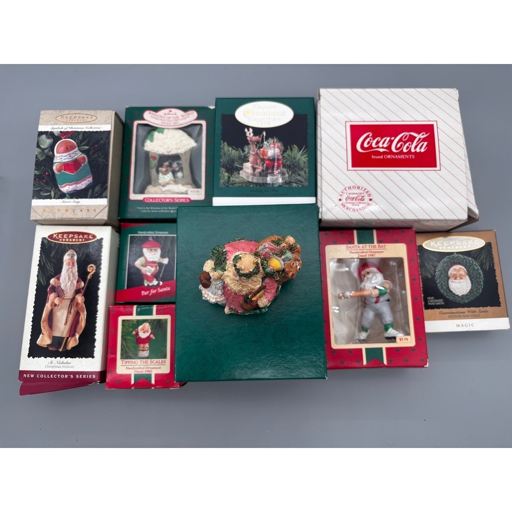 Vintage Hallmark Ornaments Lot of 10 Santa, Coca-Cola, Golf, Baseball, St Nick - Picture 5 of 5